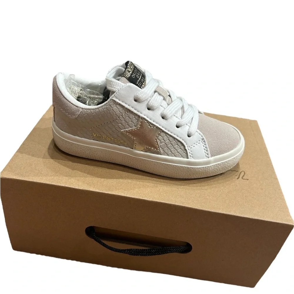 Vintage Havana GOLD STAR WHITE LACED TAUPE CROCO LOW TOP New size 10 Toddler
